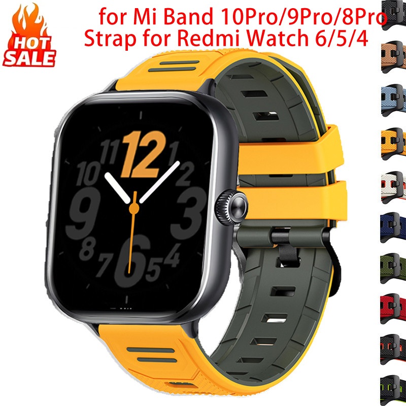 สายซิลิโคนแบบสปอร์ต (ไม่มีนาฬิกา) เข้ากันได้กับ Redmi Watch 6/5/4 สําหรับ Xiaomi Mi band 10 Pro 9 Pro/8 Pro สายสองสี