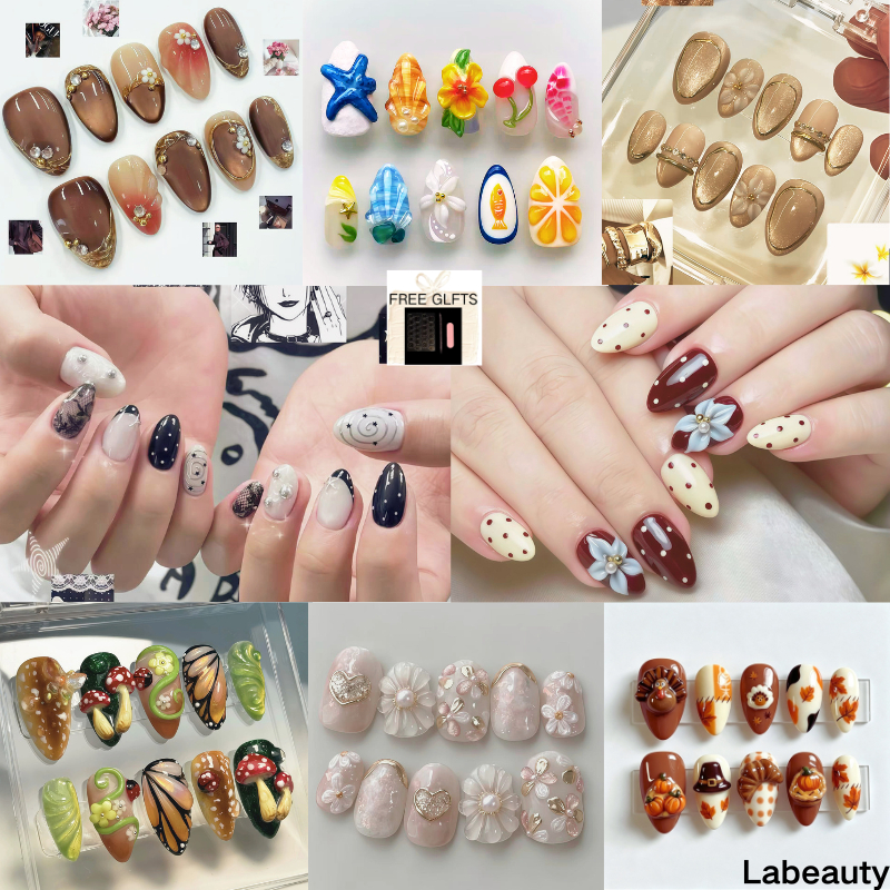 ทําด้วยมือ ประดิษฐ์กดบนเล็บรักหวานคริสตัลส่องไฟเล็บปลอมชุดนํามาใช้ใหม่ที่ถอดออกได้