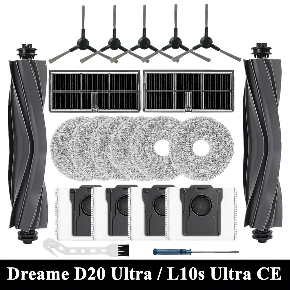 สําหรับ Dreame D20 Ultra/L10s Ultra CE เครื่องดูดฝุ่นหุ่นยนต์อุปกรณ์เสริมหลักแปรงด้านข้าง Mop ผ้า Hepa กรองถุงเก็บฝุ่นอะไหล่