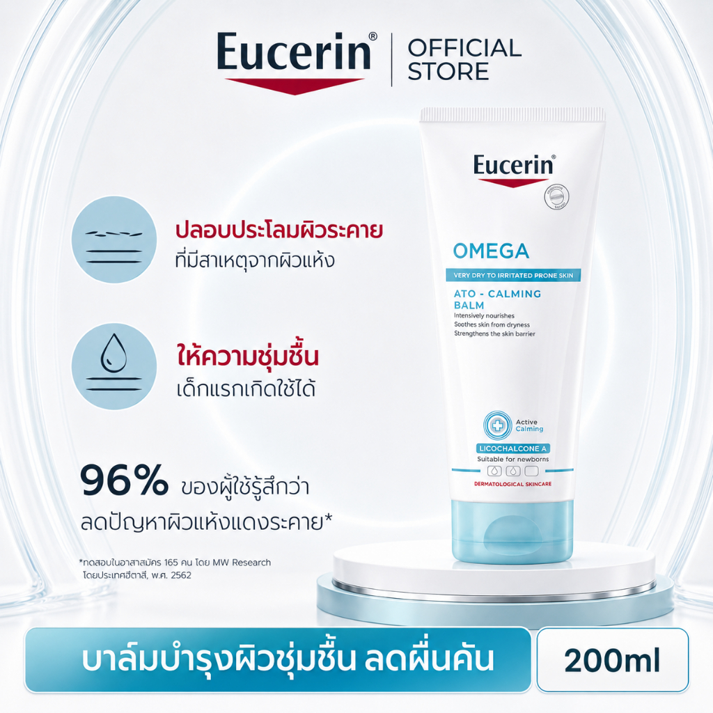 Eucerin OMEGA ATO-CALMING BALM 200 ML บาล์มบำรุงผิวหน้าและผิวกาย สำหรับผู้มีปัญหาผิวแห้ง ผิวแพ้ง่าย แดง คัน