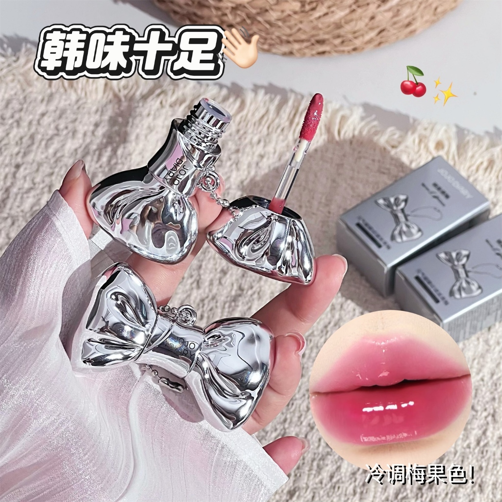 JOJO DIARY Bowknot Mirror Lip Glaze Watery Glass Lip Gloss Hydrating Non-sticky Long Lasting Student