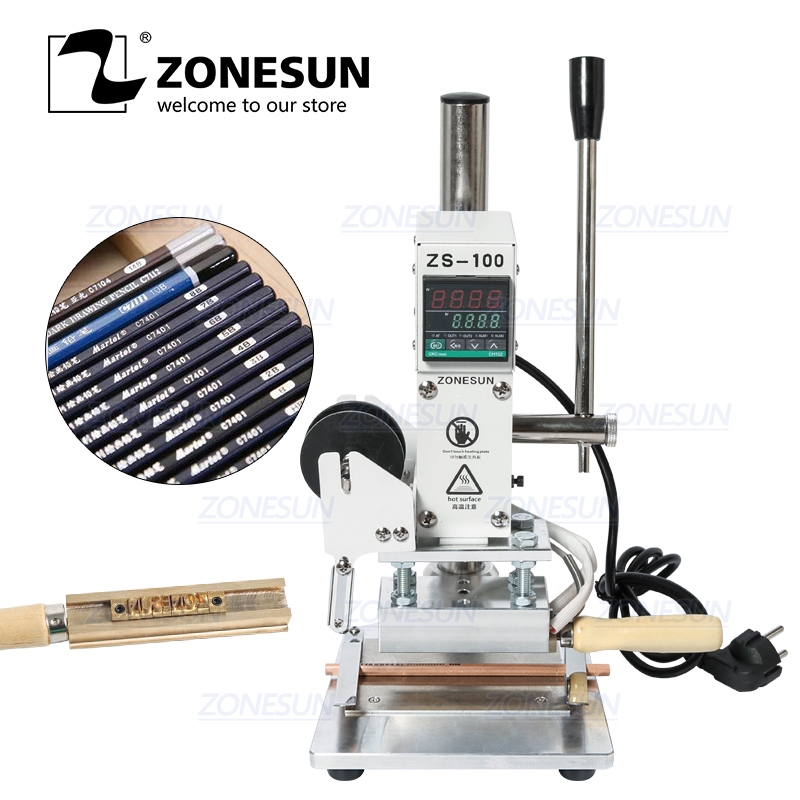 ZONESUN ZS-100A เครื่องปั๊มฟอยล์ร้อน | โลโก้ที่กําหนดเองกดความร้อนสําหรับหนังพีวีซีการ์ดกระดาษดินสอ