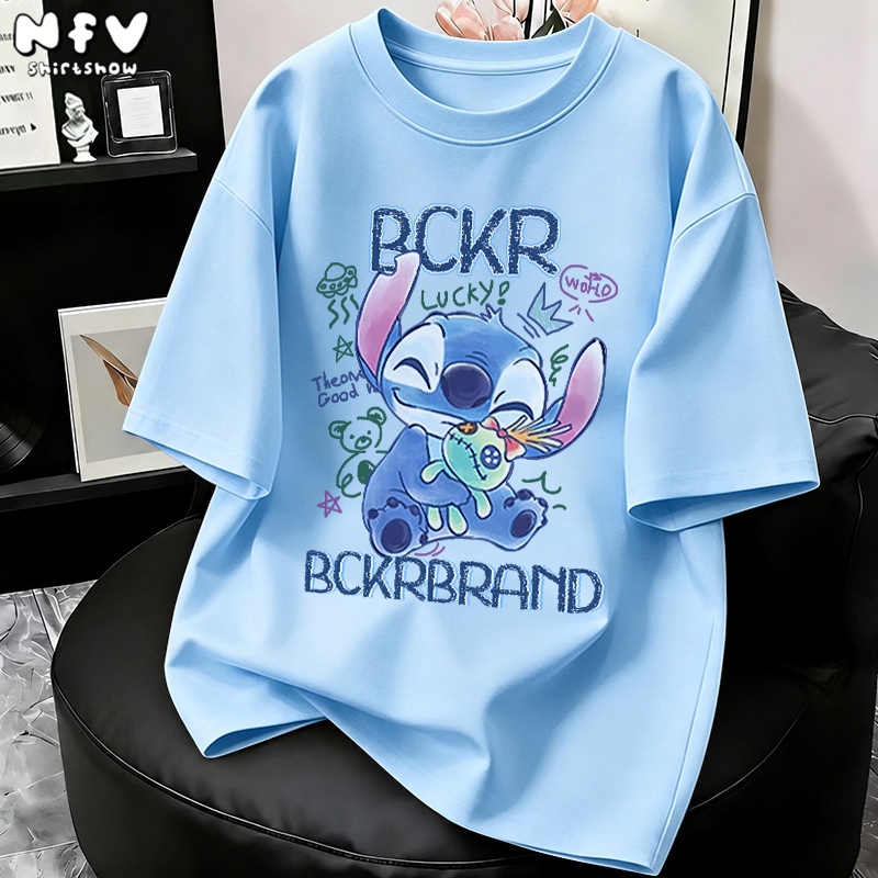 ส่งจากไทย✨พร้อมส่ง เสื้อยืดคอกลม stitch ผ้าฝ้าย แขนสั้น โอเวอร์ไซซ์ ใส่สบาย ลวดลายตัวการ์ตูน 100% Cotton YG65