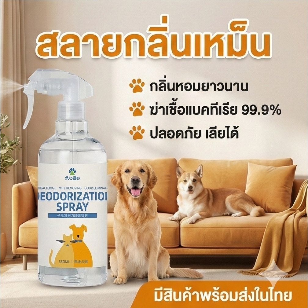 สเปรย์ดับกลิ่น หมาแมว ขจัดกลิ่นฉี่หมา ดับกลิ่นทรายแมว ปรับอากาศให้สดชื่น หอมติดทนนาน กำจัดแบคทีเรีย ธรรมชาติ 100% ปลอดภัย 350ml