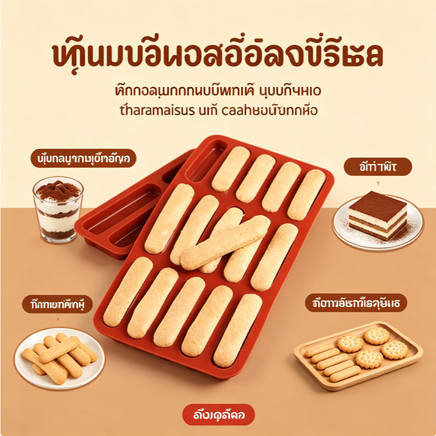 [พิมพ์ 15 ช่อง] N&U แม่พิมพ์ซิลิโคนทำขนมปังนิ้วมือ บิสกิต ทิรามิสุ ซิลิโคนเกรดอาหาร ทนความร้อนสูง ไม่ติดพิมพ์