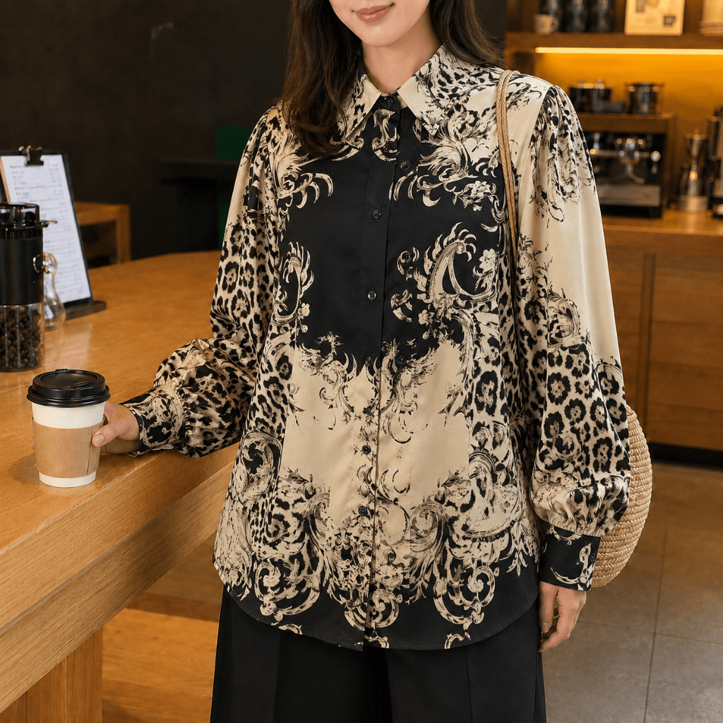 SATIN LANTERN SLEEVE BAGGY BLOUSE SIZE XS-XL,Ringan, Romantik, Lemb-86