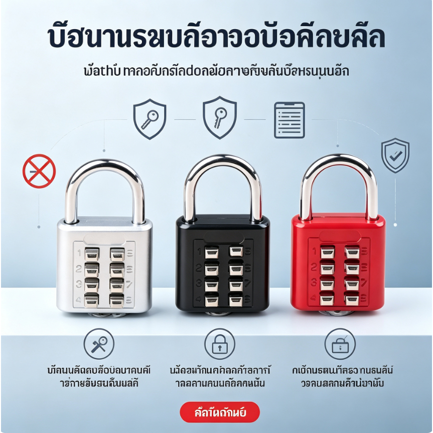 N&U แม่กุญแจรหัส 8 ตัว โลหะผสมสังกะสี ทนทานพิเศษ กุญแจกันขโมยสำหรับกระเป๋าเดินทางและตู้ล็อกเกอร์