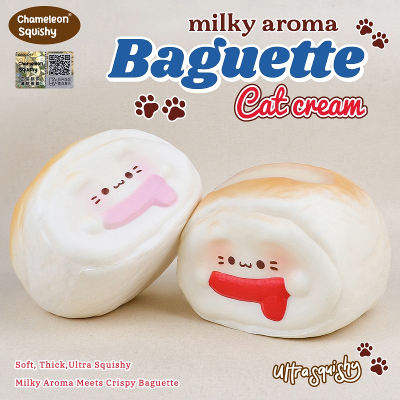 Chameleon Squishy milky aroma Baguette Cat cream สกุชชี่นุ่มนิ่ม คืนรูปช้า คลายเครียดผ่อนคลายอารมณ์ เนื้อนุ่มหนึบสุดพรีเมียม คืนรูปช้าได้ดี เหมาะกดคลายเครียดลดอารมณ์หงุดหงิด ของเล่นเซ็นเซอร์สุดน่ารัก