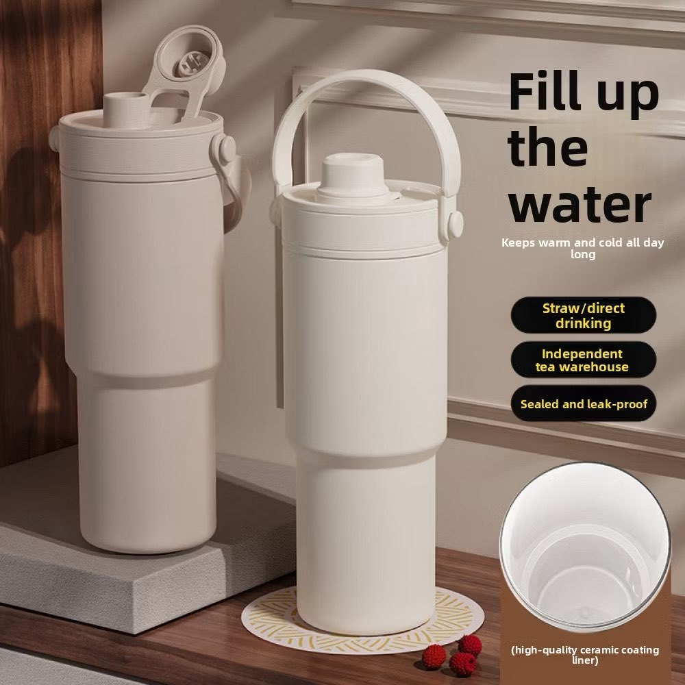 735ML Ceramic Liner Thermos Cup 316 แก้วน้ําสแตนเลสร้อนและเย็นถ้วยน้ํากลางแจ้ง