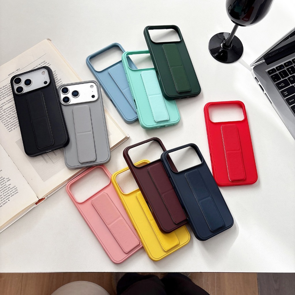 Stand Holder Case สําหรับ iPhone 11 12 13 14 15 16 17 Pro Max กรณีกันกระแทกซิลิโคนอ่อนนุ่ม Kickstand สําหรับ iPhone Air 11 12 13 14 15 16 Plus กรณีแฟชั่นปกหลัง