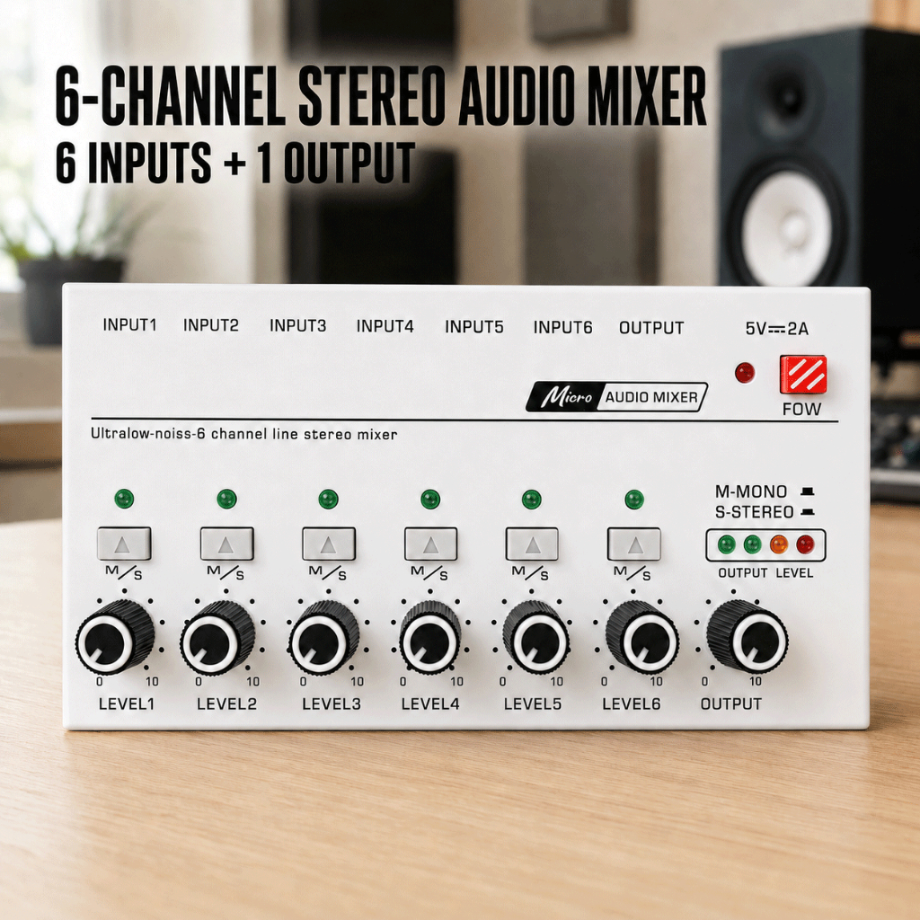 4/6 Channel Mono/Stereo Mini Audio Mixer, รองรับการเชื่อมต่อโทรศัพท์มือถือ Type-C