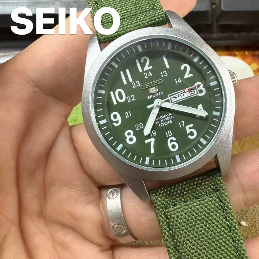 Seiko Canvas Nylon Strap Quartz Mens Watch 38mm Dial Double Calendar Luminous Sports Watch