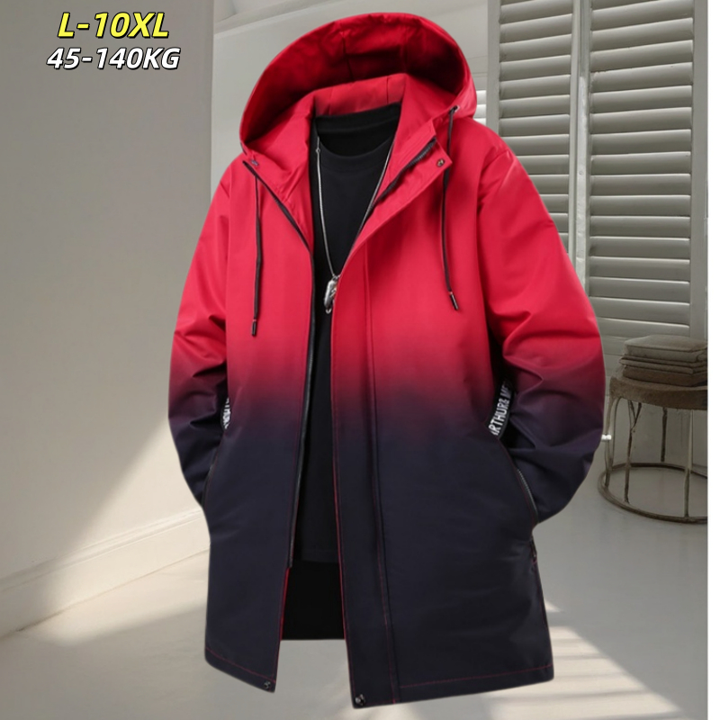 [Wear45-140KG] L-10XL Plus ขนาดฤดูใบไม้ร่วงฤดูหนาว Warm เสื้อแจ็คเก็ตความยาวกลางผู้ชายหลวม Hooded แฟชั่นสบายๆไล่โทนสีสี-Blocking Windproof Cold-Proof Coat