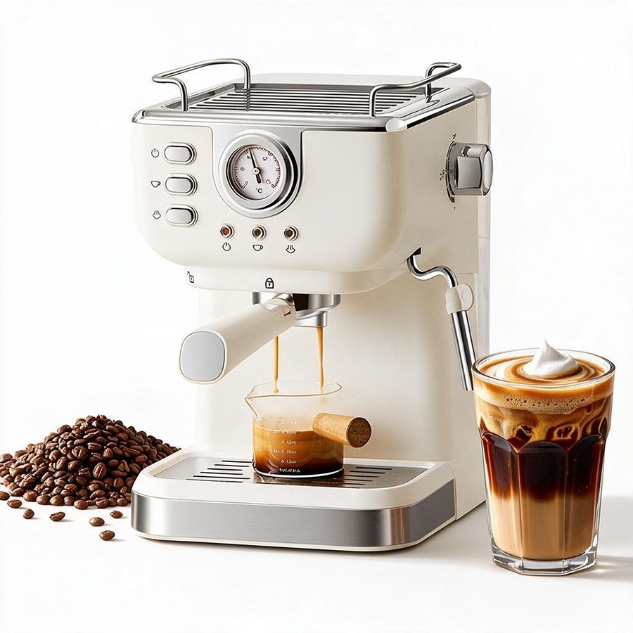 20 บาร์กึ่งอัตโนมัติเครื่องชงกาแฟสกัดเอสเปรสโซพร้อมเครื่องตีฟองนม Steam & Wand Cappuccino & Latte
