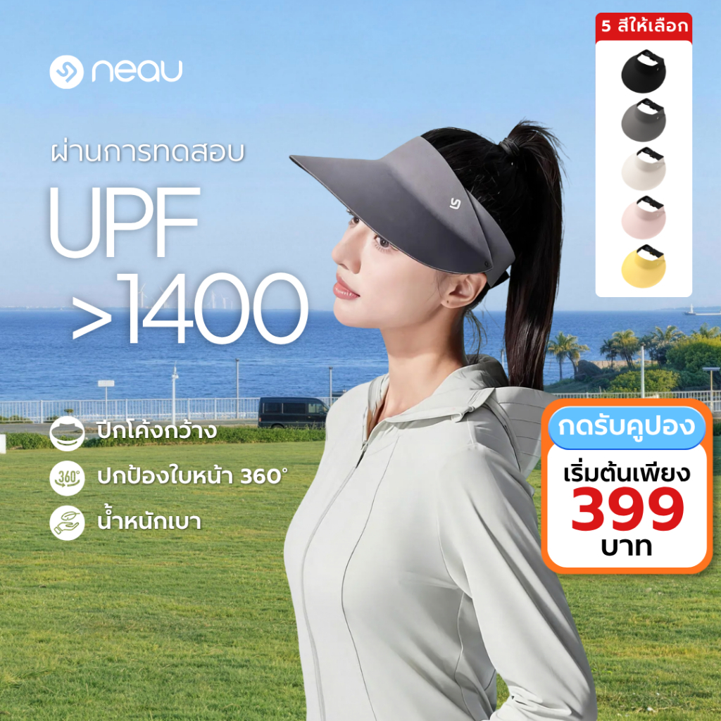 ปกป้องทั้งหน้า 360° - ขับขี่ไม่กลัวแดด NEAU Cova Round หมวกกันแดดแบบครึ่งใบ ปีกกว้าง มี 3 สีให้เลือก ระบายอากาศดี ไม่อับ ป้องกันรังสี UV ระดับ UPF1400+ สายรัดปรับขนาดได้