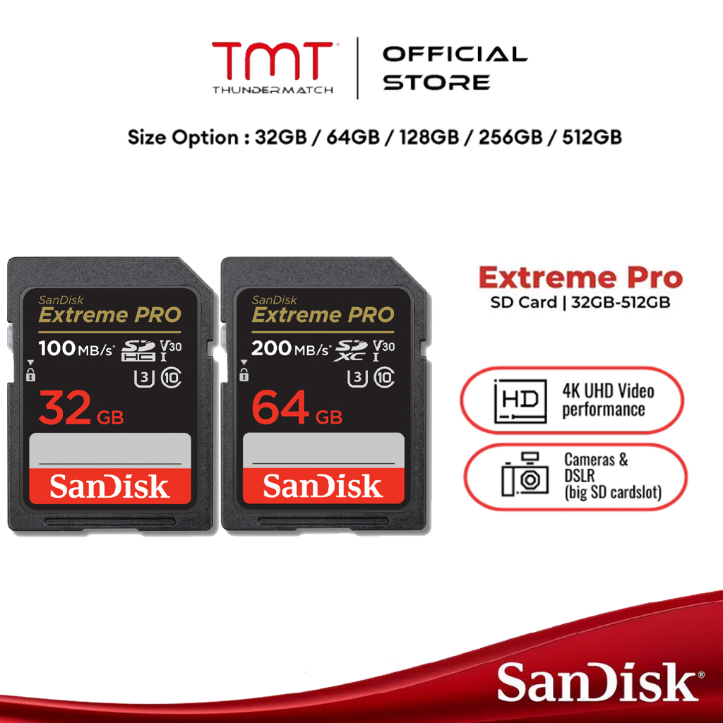 SanDisk Extreme Pro SD Card SDXC Speed R 200MBs 32GB 64GB 128GB ( SDSDXXD ) เมมโมรี่การ์ด กล้อง DSLR