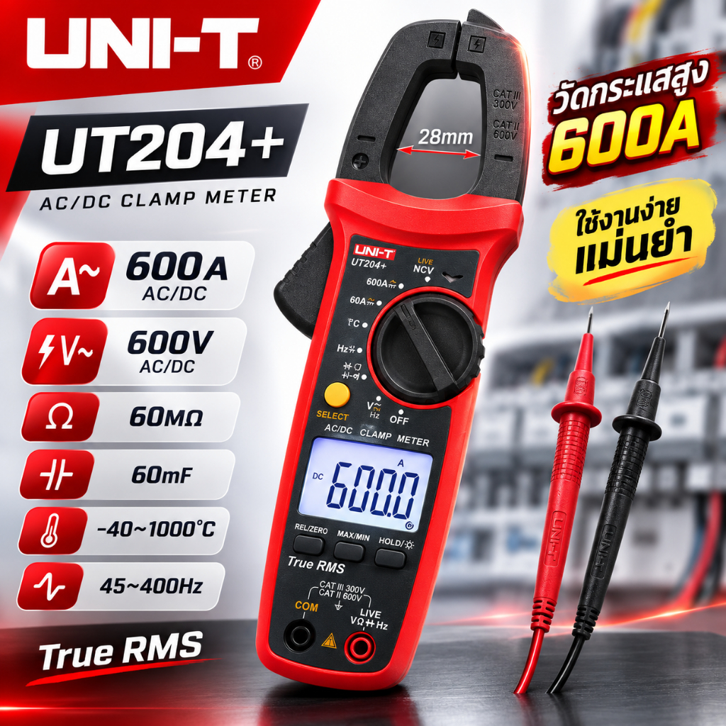 UNI-T UT204+ แคมป์มิเตอร์ดิจิตอล วัดไฟฟ้าหลากหลาย