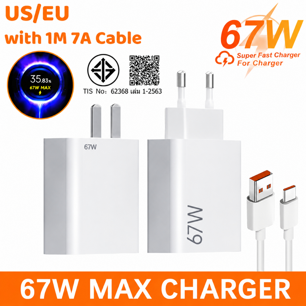 67W EU MAX Fast charger 6A MAX สายเคเบิลข้อมูล USB ถึง Type-c สําหรับ 12 11T/11T Pro/Poco X3/F3 F4 F