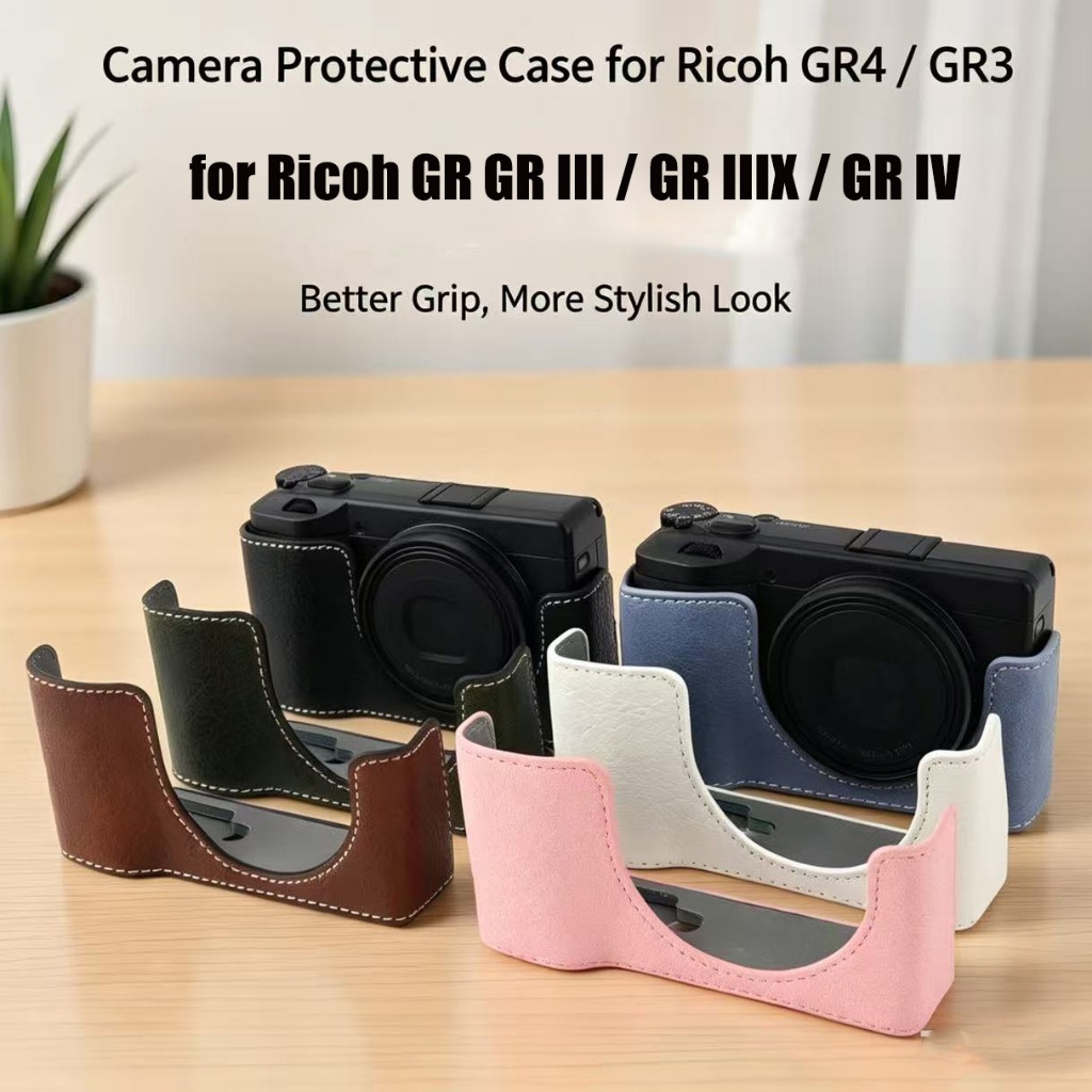 เคสครึ่งกล้องหนัง + สายคล้องไหล่สําหรับ Ricoh GR III GR IV, ฝาครอบด้านล่างป้องกันพร้อมสายคล้องคอ