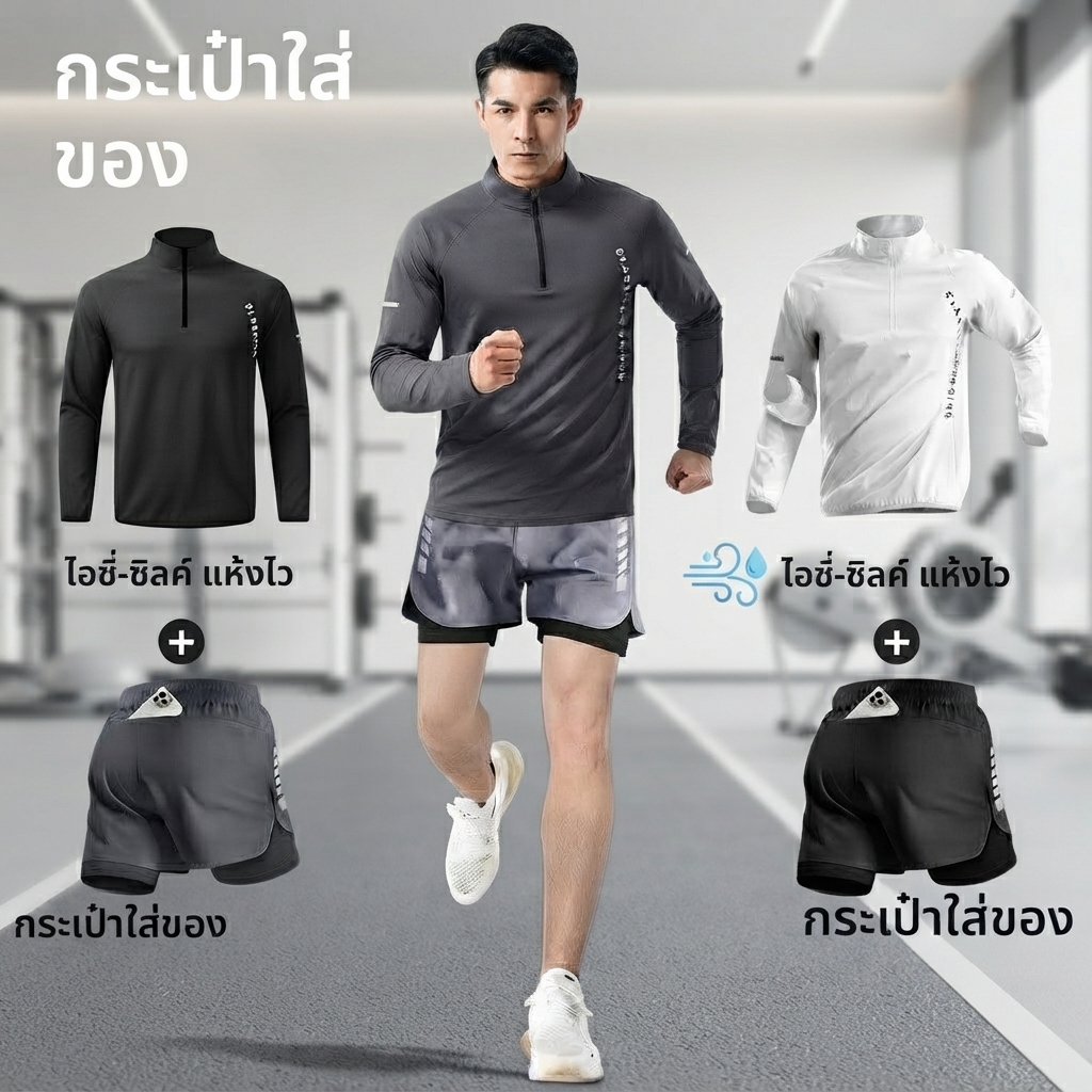 ชุดกีฬาผู้ชาย 2-ใน-1,ชุดฝึกแห้งเร็ว,กางเกงขาสั้นวิ่งยิมสําหรับผู้ชายพร้อมกระเป๋าซิป