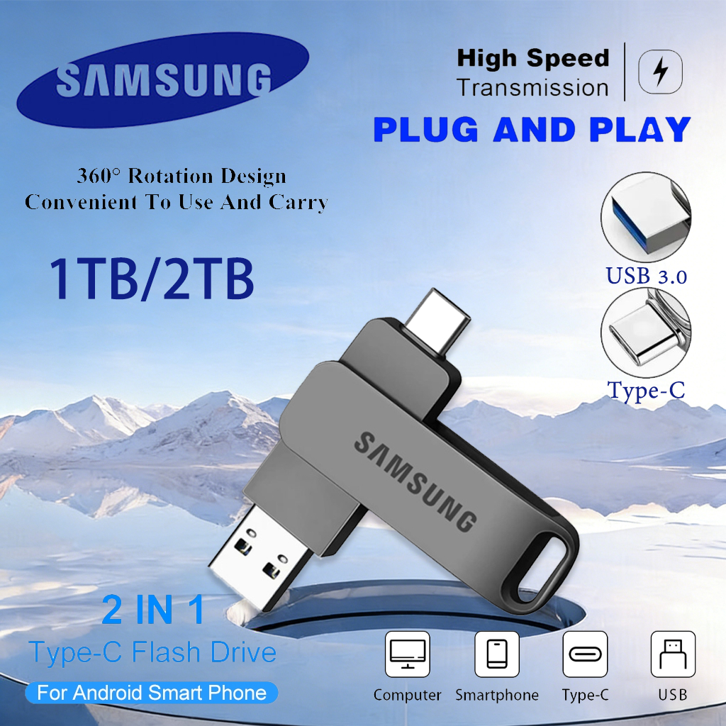🔥รับประกัน 5 ปี🔥Samsung U Disk 2TB USB3.2 Type-c 2 in 1กันน้ํา ความเร็วสูง แฟลชไดรฟ์ แฟลชไดรฟ์โลหะ f