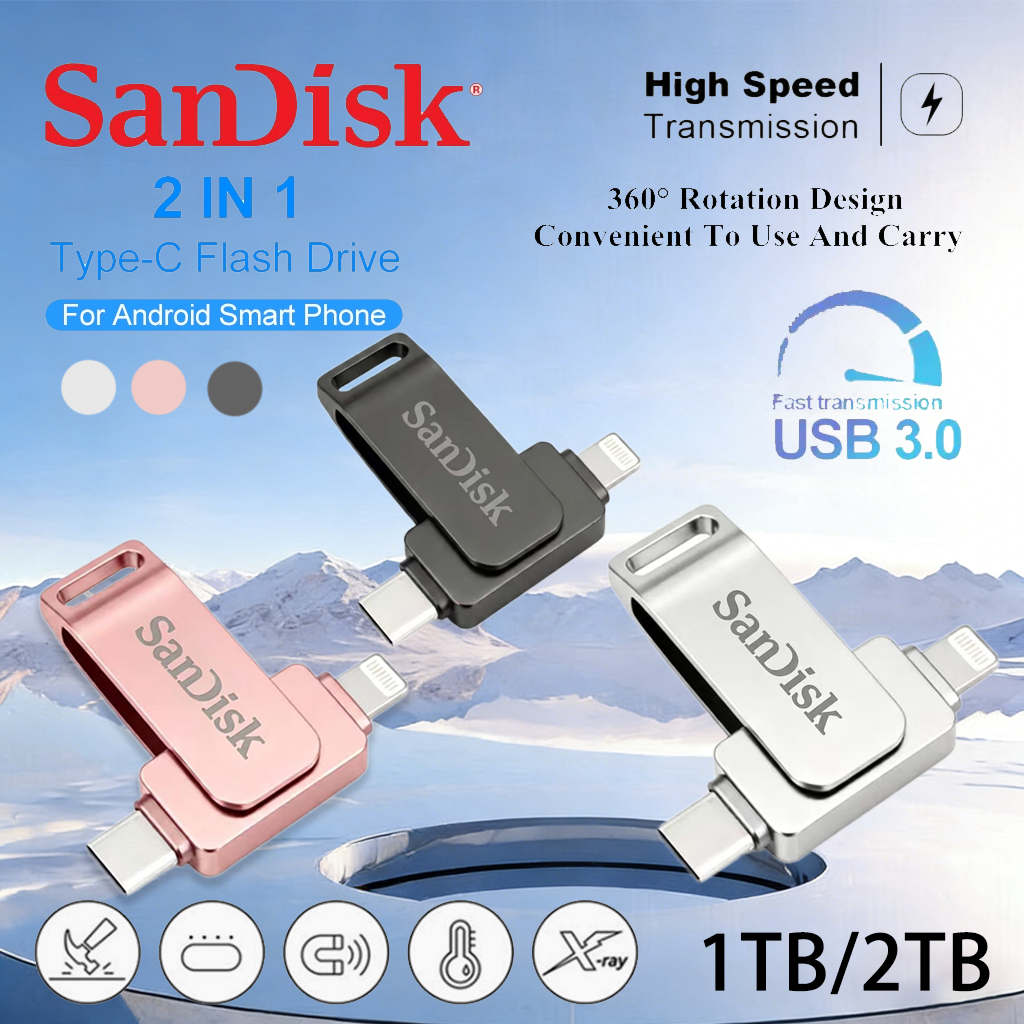 ความเร็วสูง 1TB Usb C sandisk drive แฟลชไดรฟ์ 512GB 2TB TypeC Flash Drive สําหรับ iPhone อุปกรณ์จัดเ