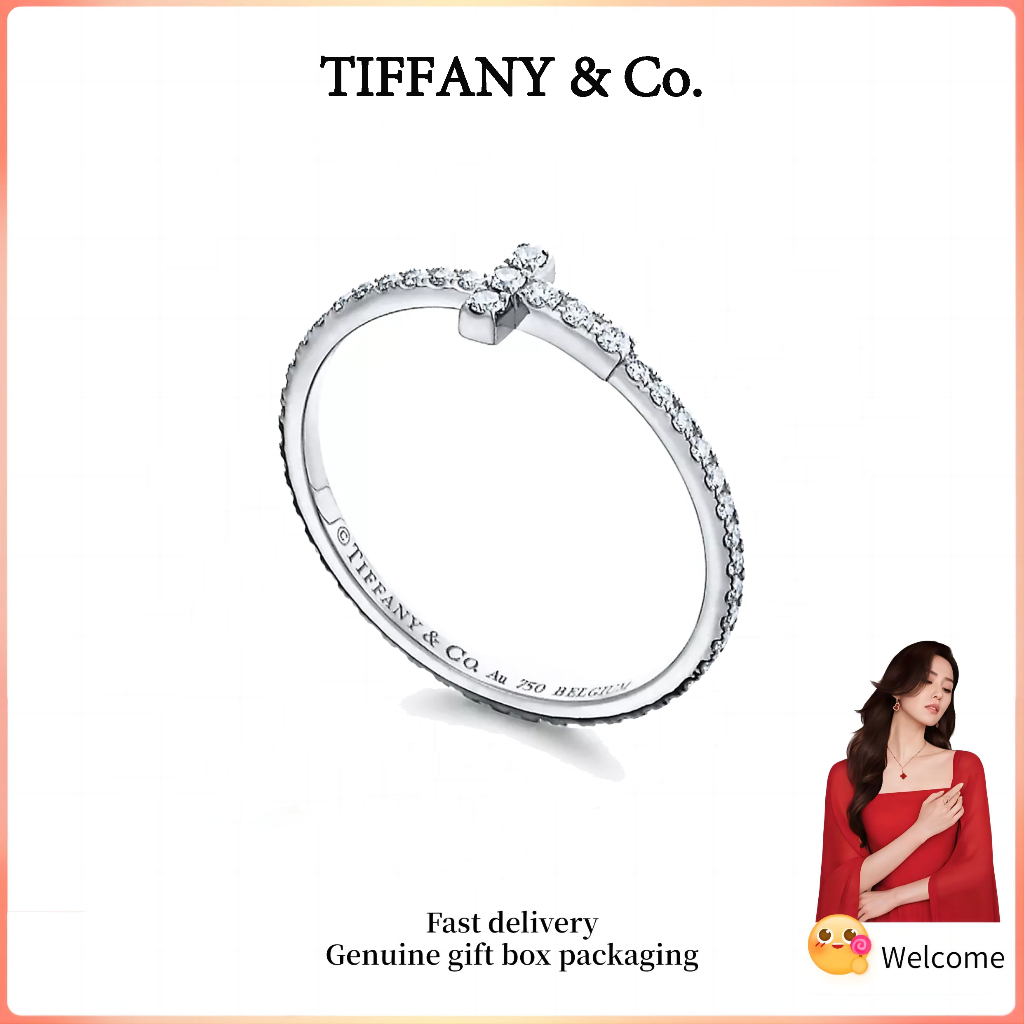 TIFFANY &CO.S925 เงินสเตอร์ลิงแหวนขดลวดเพชรรูปตัว T เครื่องประดับครบรอบวันวาเลนไทน์