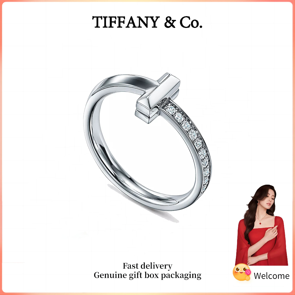TIFFANY &CO.S925 แหวนเพชรรูปตัว T เงินสเตอร์ลิงเครื่องประดับครบรอบวันวาเลนไทน์