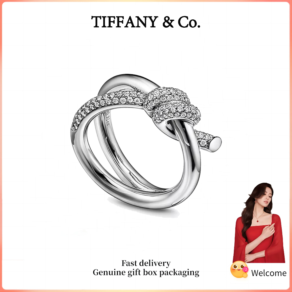 TIFFANY &CO.S925 เงินสเตอร์ลิง Knot Diamond แหวนคู่เครื่องประดับวันวาเลนไทน์
