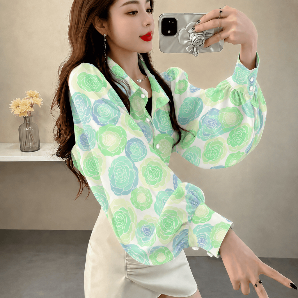 SATIN LANTERN SLEEVE BAGGY BLOUSE SIZE XS-XL,Ringan, Romantik, Lemb-535