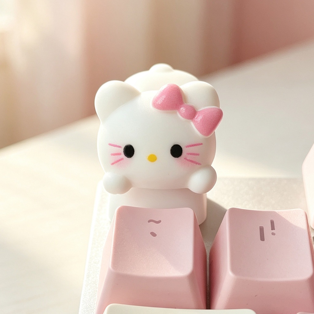 ถูกที่สุด คีย์แคปงานฝีมือ Hello Kitty โบว์สีชมพู เรซิน 3D น่ารัก สำหรับคีย์บอร์ดกลไกแกน Cherry MX ตำแหน่ง ESC