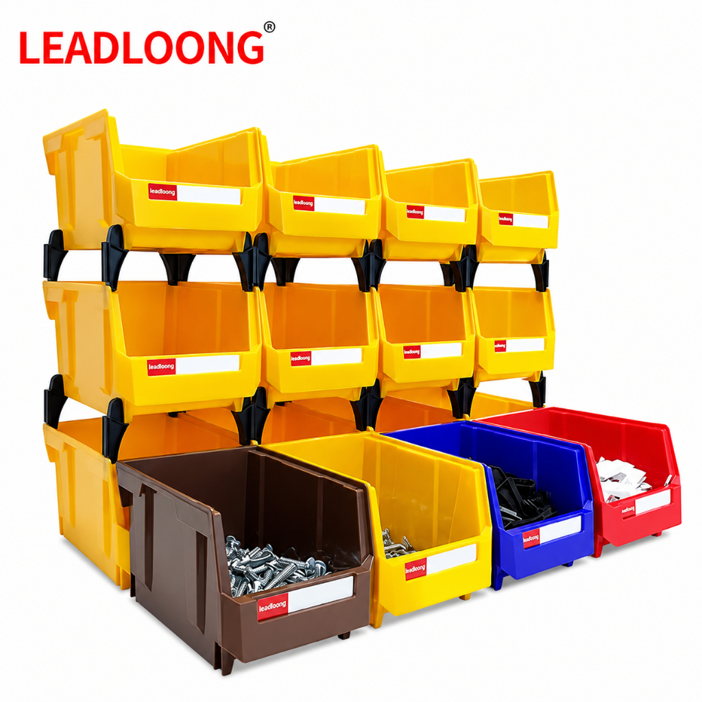 LEADLOONG V2 12PCS กล่องอะไหล่ กล่องเก็บน็อต กล่องเก็บของ 200×130×110 มม. พลาสติกแข็งแรง วางซ้อนกันได้ สำหรับโรงรถและงานช่าง