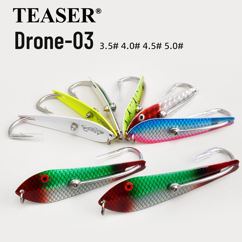 TEASER【Drone-03】Stainless Steel Single Hook UV Drone Spoon Lure 3.5 # 4.0 # 4.5 # 5.0 # Deep Sea Trolling Boat Fishing Lure สําหรับปลาทูน่าปลาทู