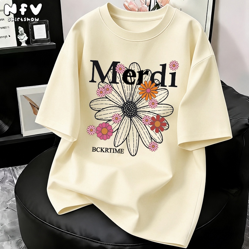 【จัดส่งตลอด 24 ชั่วโมง】NFV สไตล์เกาหลี เสื้อยืด Oversized สะดวกสบาย ระบายอากาศ ลวดลายแฟชั่น ผ้าฝ้าย YG1296