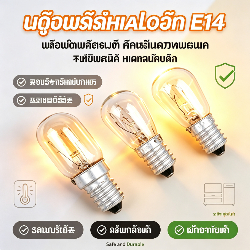 หลอดไฟฮาโลเจน E14 สำหรับเตาอบ เครื่องอบผ้า ตู้เย็น ไมโครเวฟ ทนอุณหภูมิสูง ปลอดภัย ใช้งานทนทาน