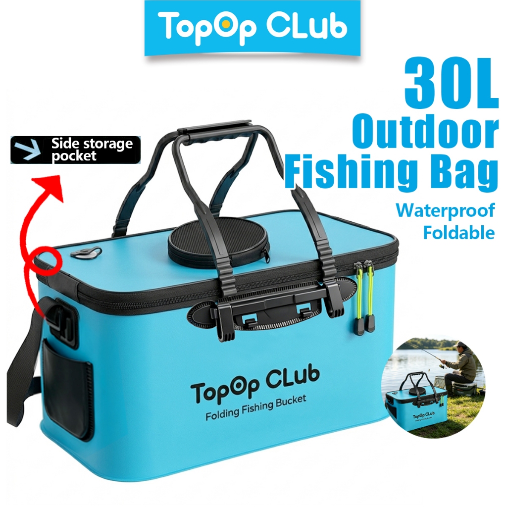 TOPOP CLUB พับตกปลาถัง 30L/13L/8L Live Fish กระเป๋าปั๊มออกซิเจนกีฬากลางแจ้งตกปลากระเป๋าเก็บ