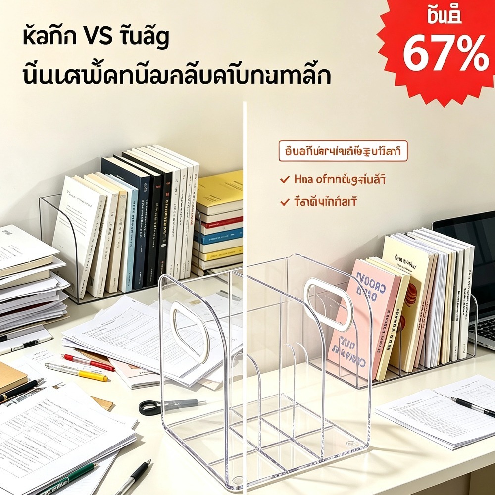 【Masmeto】ที่วางหนังสืออะคริลิคใส กล่องเก็บของบนโต๊ะ ไม่ต้องติดตั้ง ทนทาน สำหรับนักเรียน สำนักงาน ลด 67% ส่งฟรี