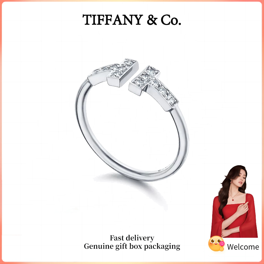 TIFFANY &CO.S925 เงินสเตอร์ลิง T-Coil แหวนเพชรเครื่องประดับครบรอบวันวาเลนไทน์