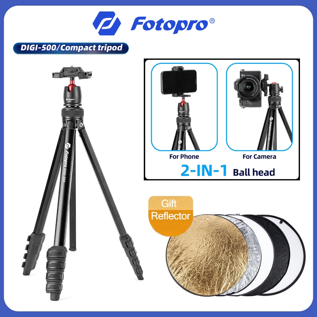 Fotopro DIGI-500 ขาตั้งกล้องพกพา หัวขาตั้งเสถียรสองทิศทาง อลูมิเนียมน้ำหนักเบา แถมคลิปจับมือถือและรีโมท