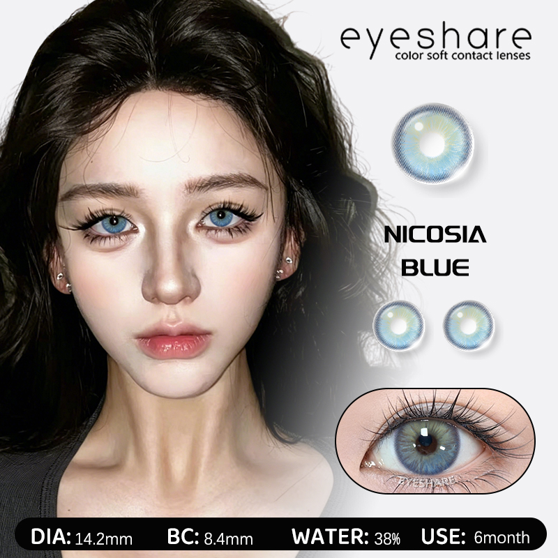 Eyeshare รุ่น NICOSIA สีไล่เฉดสีมีมิติสีฟ้าคอนแทคเลนส์ ราย 6เดือน Dia14.2 ค่าสายตา 0.00 2ชิ้น 1คู่