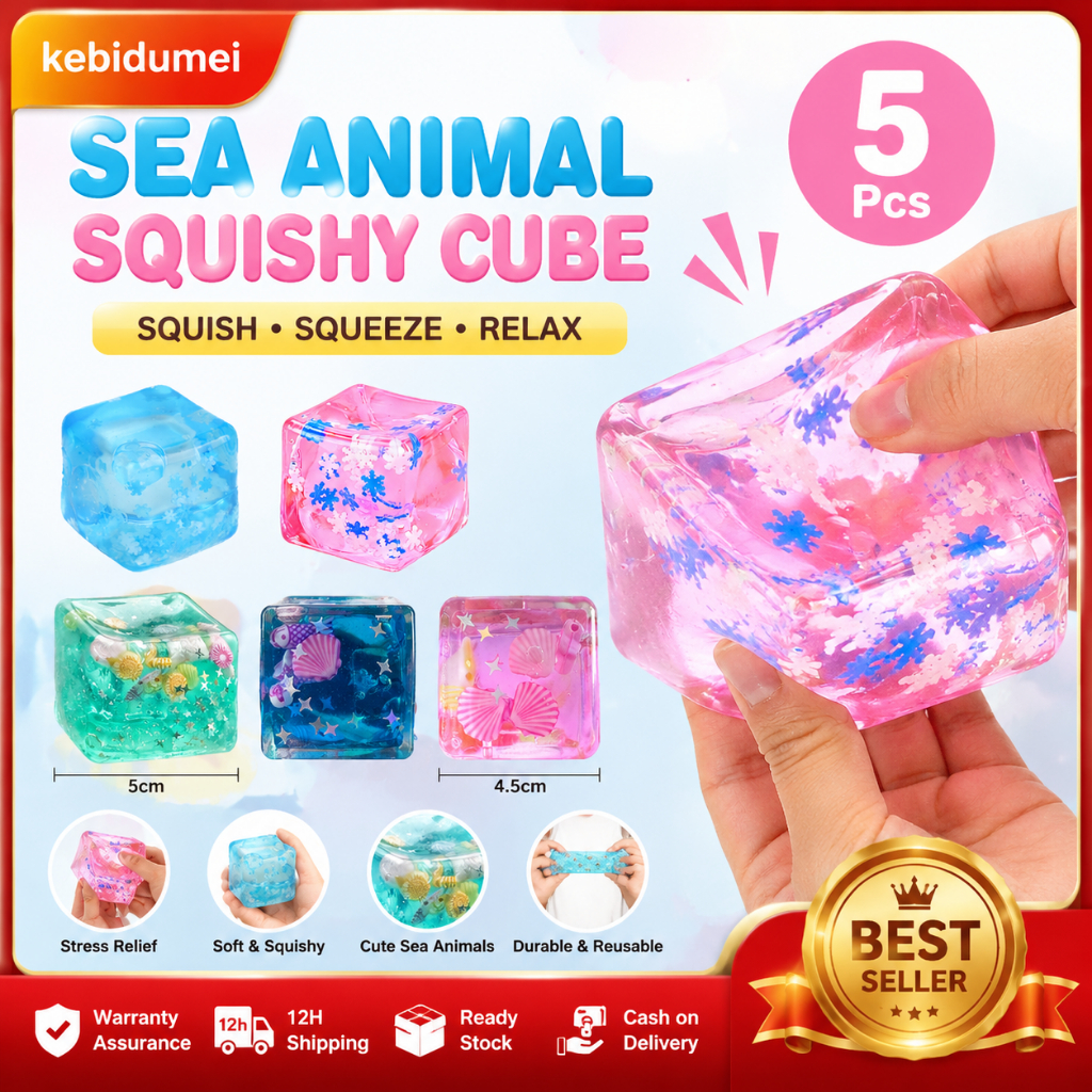สต็อกท้องถิ่น 5 pcs Ocean Ice Cube Squishy Maltose Fidget ของเล่นช้า Rising ความเครียดบรรเทา Sensory Cube พร้อมเปลือกหอยดาวสําหรับเด็กผู้ใหญ่