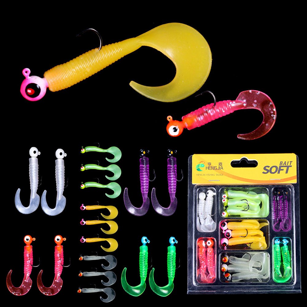 HENGJIA 17 ชิ้น/แพ็ค 5 ซม.3.3 กรัม/7 ซม.6.8 กรัม Jigging Fishing Lure ตะกั่วหัว Jig Fishing Hook Grub หนอนเหยื่ออ่อนชุดตกปลาอุปกรณ์เสริม