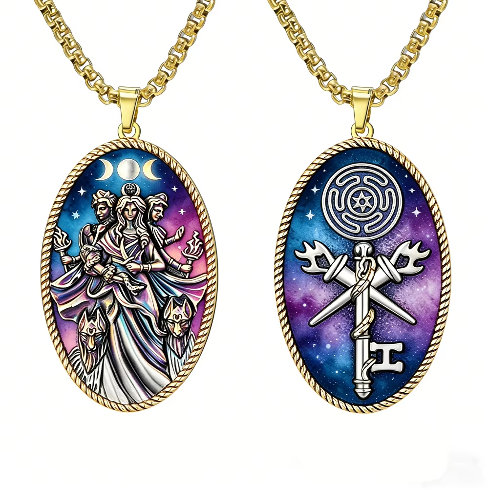 SKYRIM Triple Moon Goddess Hecate จี้สร้อยคอ Vintage Hekate Amulet แม่มด Wiccan Magic Talisman เครื่