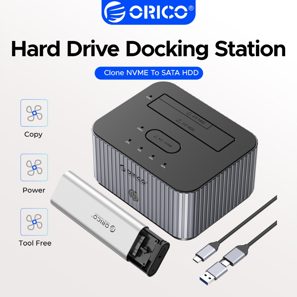 ORICO Hard Drive Docking Station 10Gbps สําหรับ NVMe SSD SATA 3.5 HDD พร้อม Cloning Type-C Hybrid Do