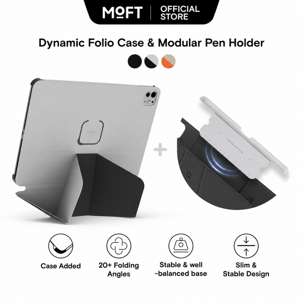 【เซ็ตสินค้าสุดคุ้ม】MOFT Dynamic Folio Case + White Pen Holder พร้อมที่ใส่ดินสอเข้ากันได้กับ iPad Air