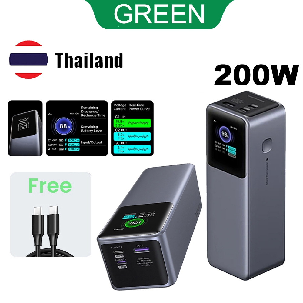 GREEN 200W 25000mAh แล็ปท็อป Power Bank ชาร์จเร็วสุด 100W PD3.1 Power Bank