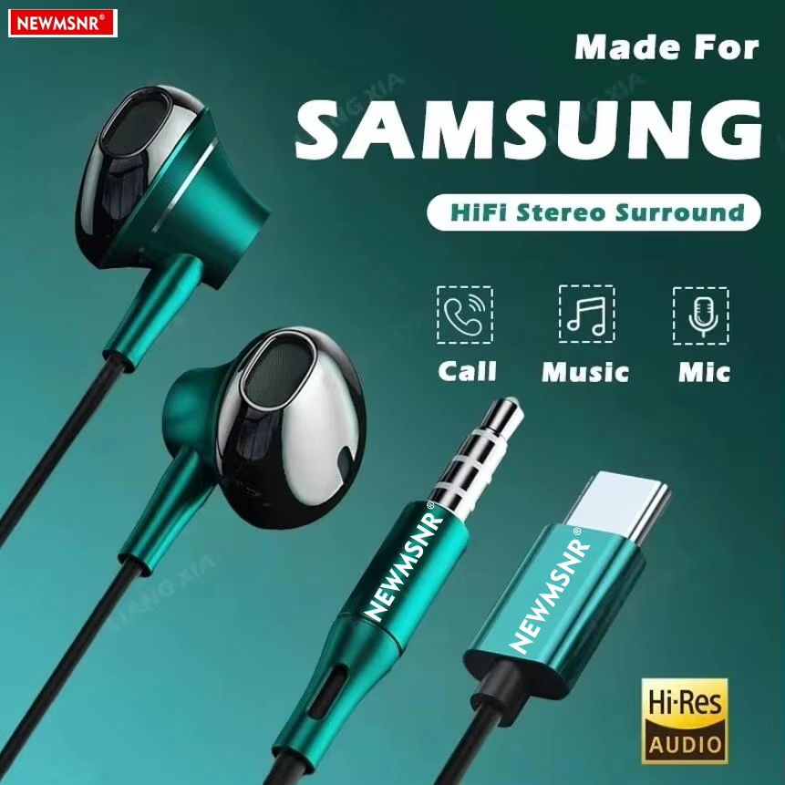 USB Type C หูฟัง HiFi Bass ระบบควบคุมระดับเสียง Mic 3.5 มม.หูฟังแบบมีสายสําหรับ Galaxy S25 S24 S23 S22 S21 Ultra iPhone 15 Pro Max