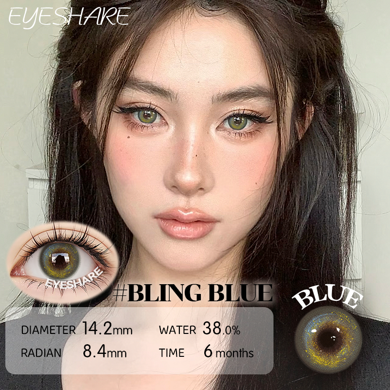 Eyeshare รุ่น Bling blue คอนแทคเลนส์สี Dia14.2 ราย 6เดือน 0.00 สีน้ำเงิน 2ชิ้น 1คู่