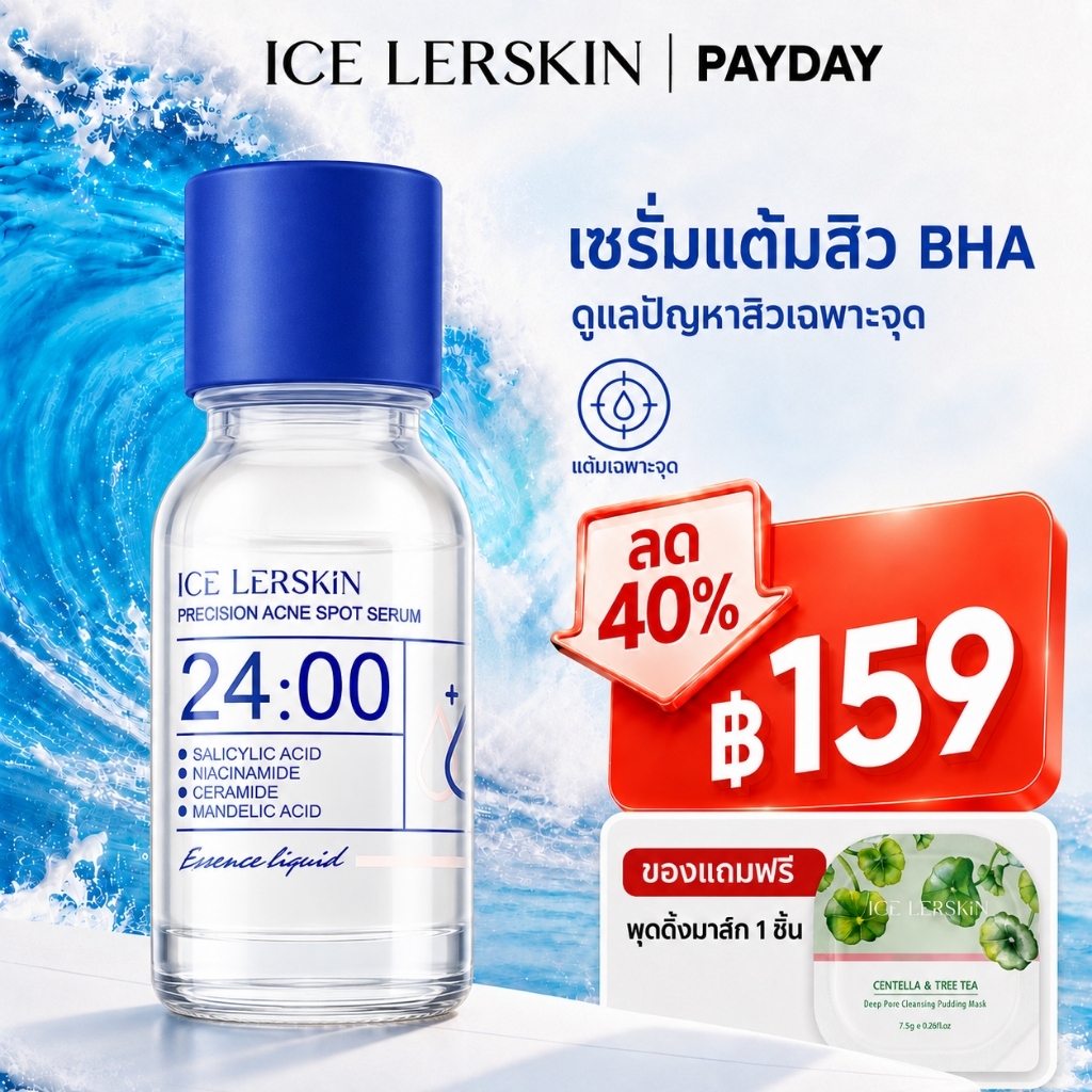 ICE LERSKIN Salicylic Acid Acne Serum 10ml เซรั่มดูแลผิวเป็นสิว ลดความมันและรอยแดง สำหรับผ