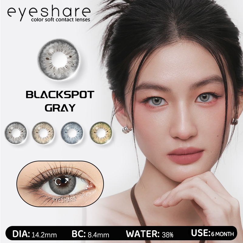 Eyeshare รุ่น BLACKSPOT มีค่าสายตา 0.00‑‑6.00 คอนแทคเลนส์สี ราย 6เดือน Dia14.2 สี สีเทา 1คู่